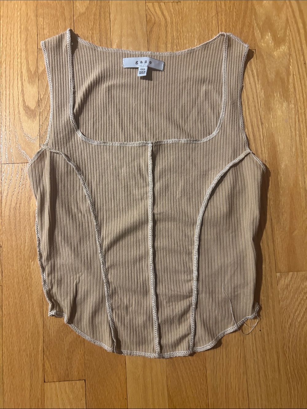 gaze Tan Ribbed Square-Neck Corset-Style Tank Top